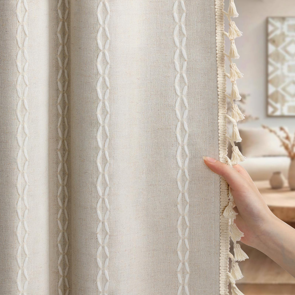 XOGUIBO 80% Boho Blackout Curtains 84 Inch Linen Blend Drapes 2 Panels