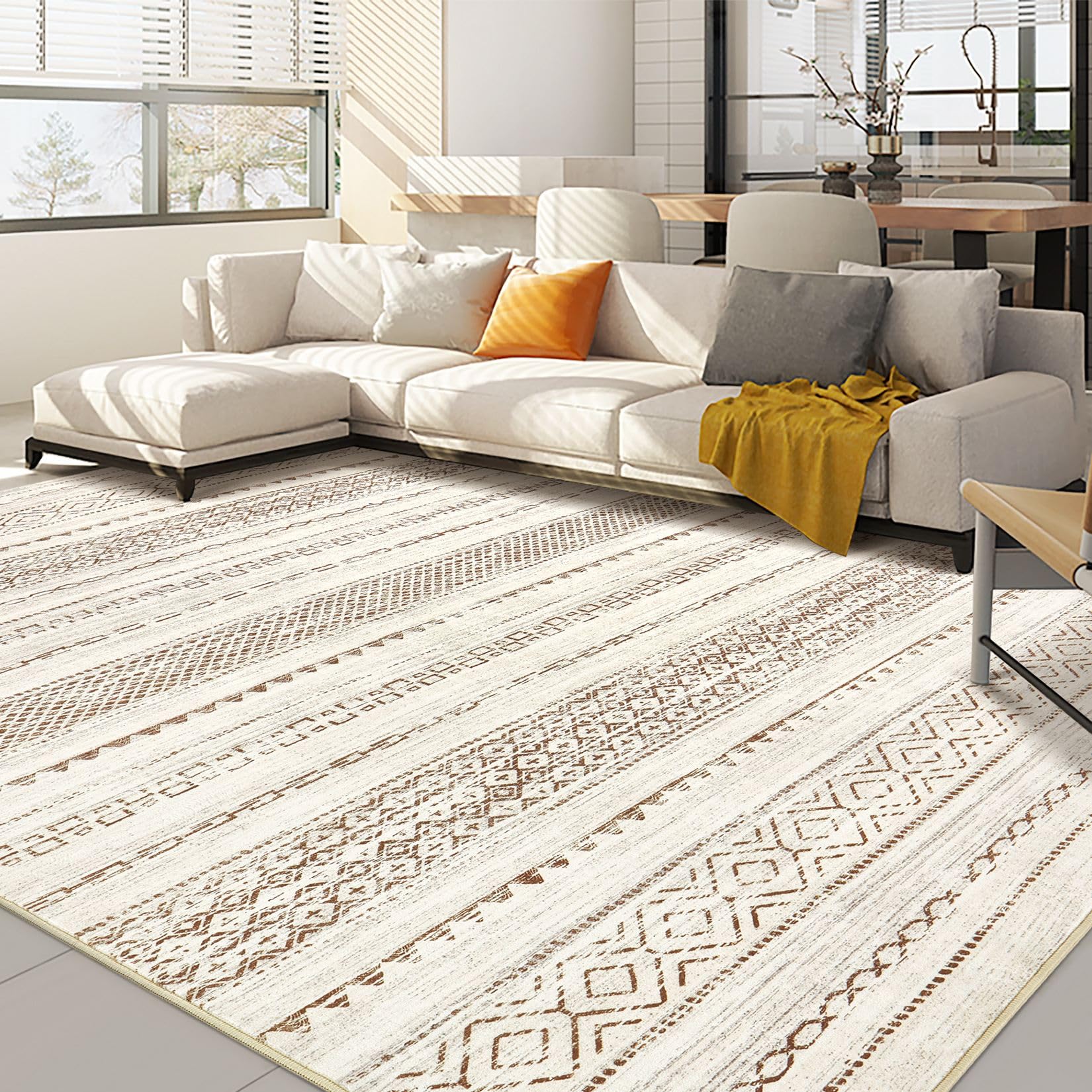 Nakagishi Boho 7x9 Area Rug Living Room Rugs Machine Washable Brown