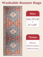 SERISSA Boho Washable Runner Rug, 2'6"x10' Long Non-Slip Tribal Hallway Kitchen Stair Runner Rug Ultra Soft Print Distressed Vintage Floor Carpet for Bedroom Bathroom Laundry Room