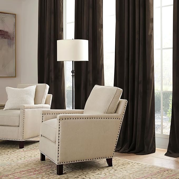 RYB HOME Brown Velvet Curtains 102 inches with Hook Belt, Soft Fabric Room Darkening Thermal Insulated Luxurious Home Decor Curtains for Living Room Bedroom, W 52" x L 102", 2 Panels Set