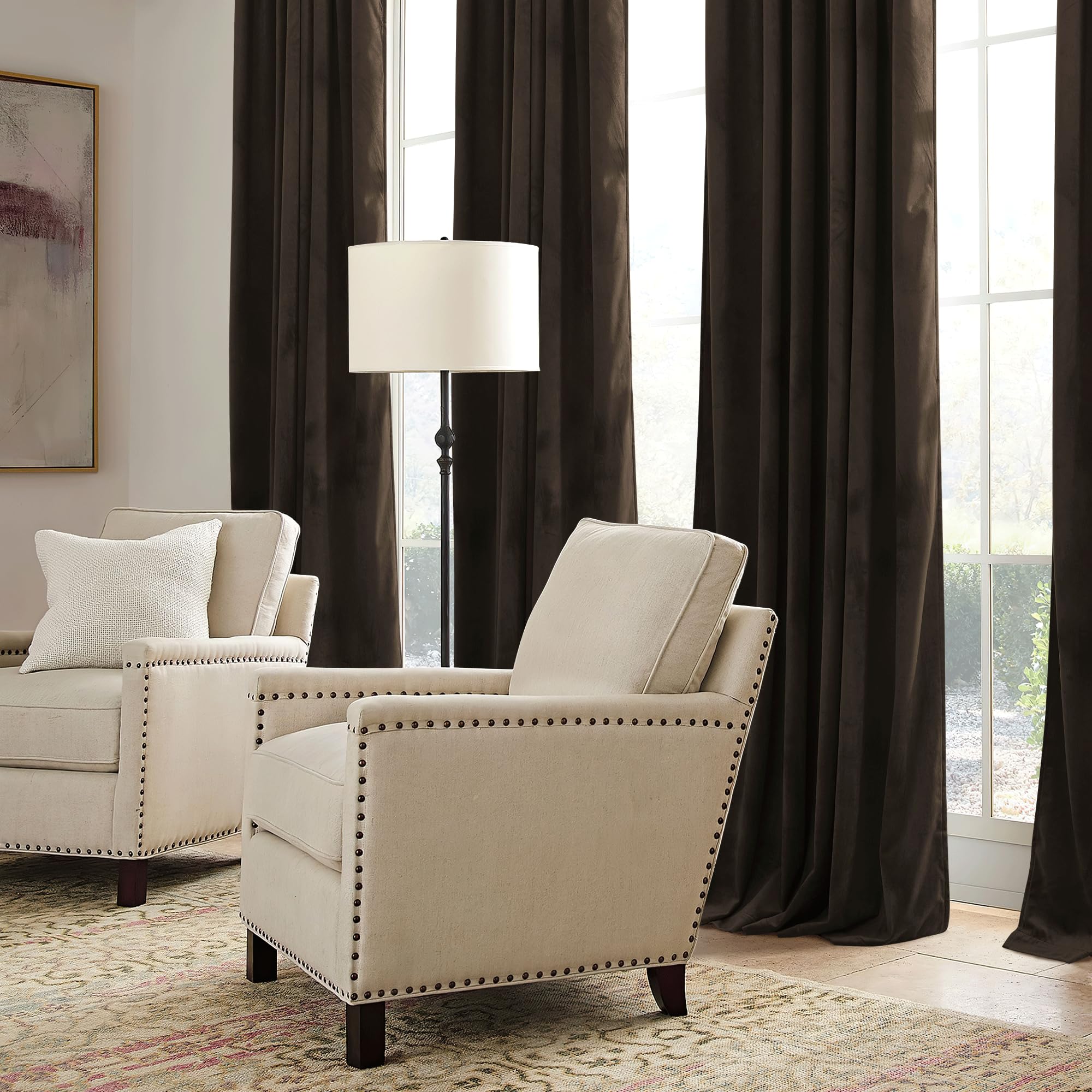 RYB HOME Brown Blackout Curtains 84 inches Long Velvet for Bedroom