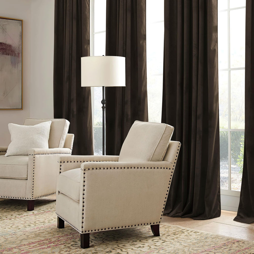 RYB HOME Brown Velvet Curtains 72 inches with Hook Belt, Back Tab