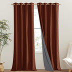NICETOWN 100% Absolutely Blackout Linen Curtains with Thermal Insulated Liner, 52" Wide, 2 Panels, 108" Long Drapes, Grommet Retro Burnt Orange Linen Curtains Vertical Drapes Privacy for Bedroom