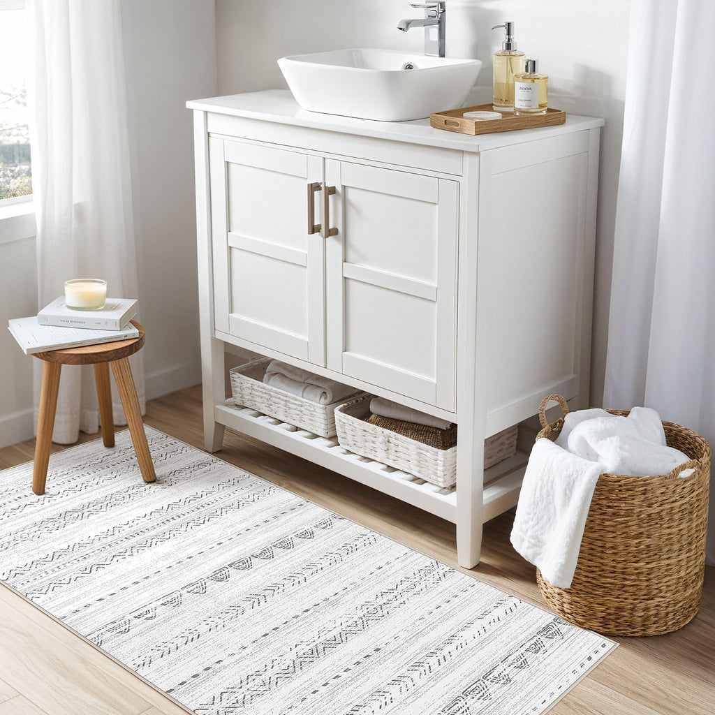 Nakagishi Boho 2x4 Washable Area Rug Non Slip Carpet for Entryway Gray