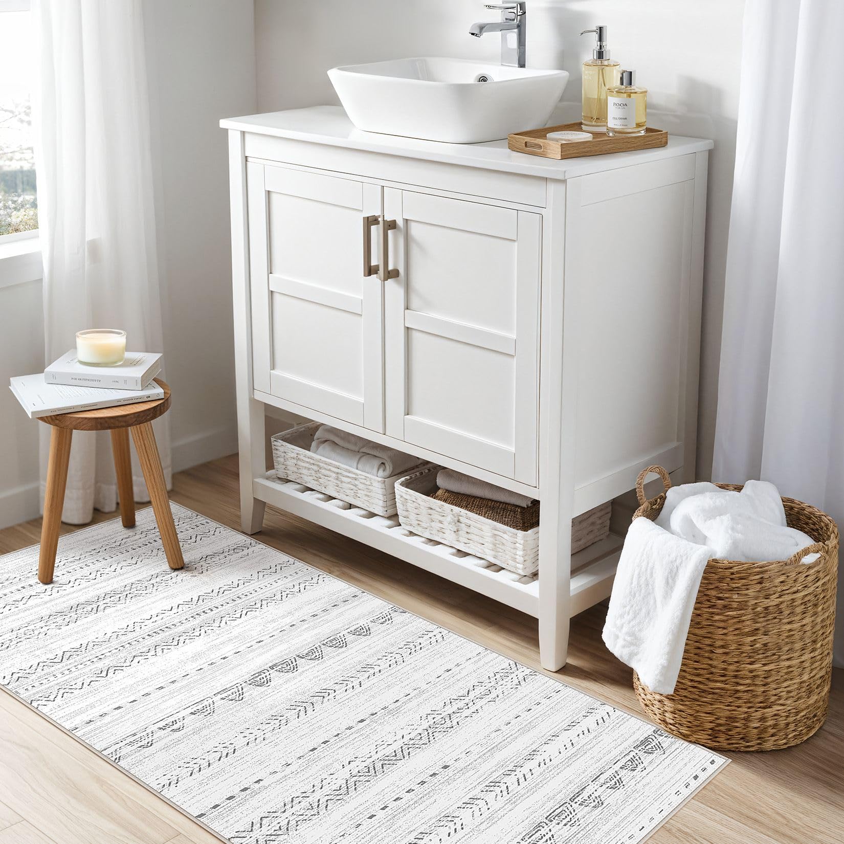 Nakagishi Boho 2x4 Washable Area Rug Non Slip Carpet for Entryway Gray