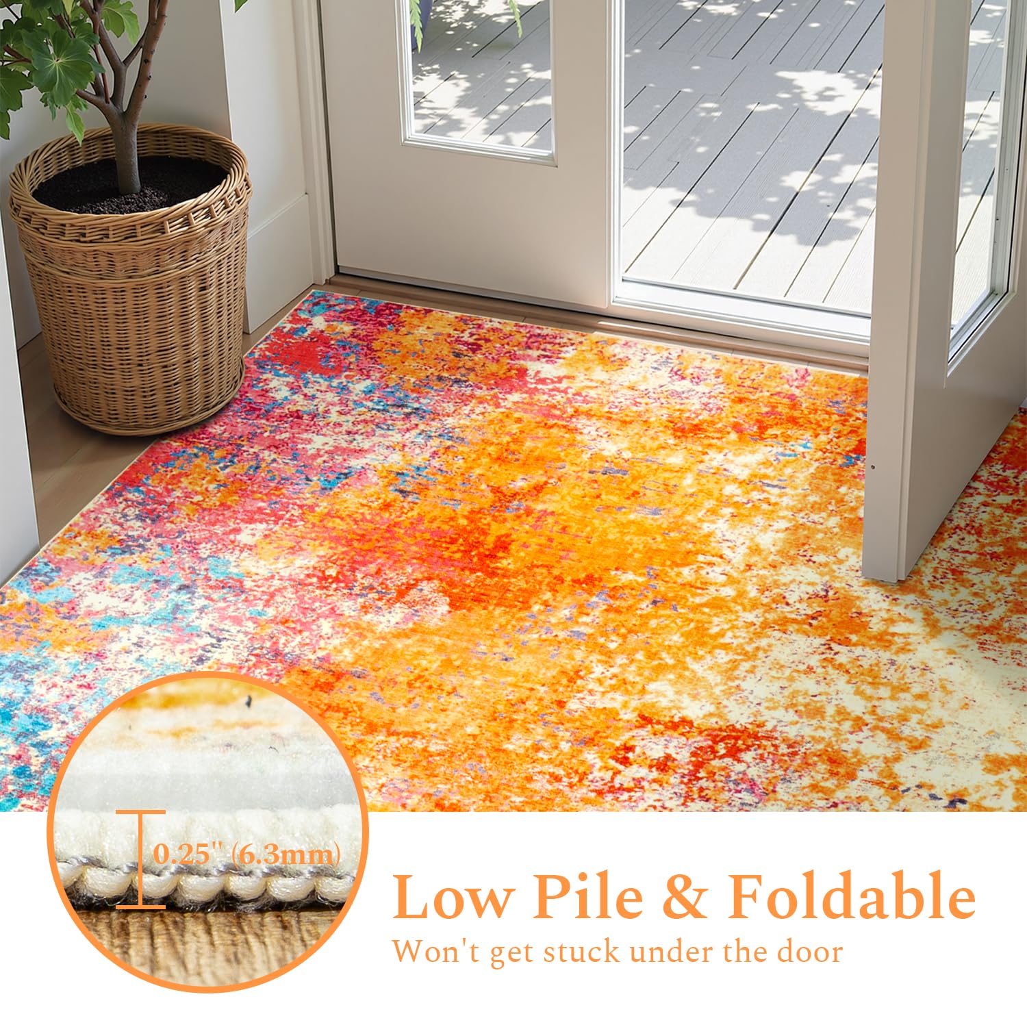 Rugflix 9x12 Area Rugs for Living Room, Washable Colorful Rainbow Large Rug