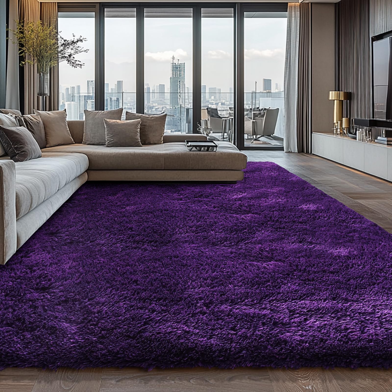 9X12 Large Shag Area Rugs for Living Room Bedroom,Big Soft Purple Fluffy Rug for Bedroom Dorm,Indoor Carpet Plush Rugs for Living Room Home Decor,Purple