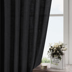Black Linen Curtains 132 inch Extra Long for Living Room Back Tab Light Filtering Semi Sheer Drapes Modern Farmhouse Muslin Look Decor Cotton Textured Curtain for Floor to Ceiling Window 11 FT