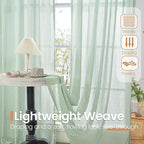BGment Light Green Linen Curtains 45 Inch Length - Small Window Drapes Lightweight with Rod Pocket for Bathroom Kitchen Window Spring Decor, 2 Panels Set, 30 X 45 Inch