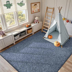 FinRèc 8x10 Washable Area Rugs for Bedroom Living Room, Low Pile Thin Rug Solid Color, Non-Slip Carpet Indoor for Home Decor (Navy Blue)