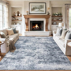 Area Rugs Living Room Rug - 4x6 Washable Modern Abstract Soft Neutral Non-Slip Carpet Large Indoor Floor Thin Carpets for Bedroom Dining Room Farmhouse Nursery Home Office Grey Blue