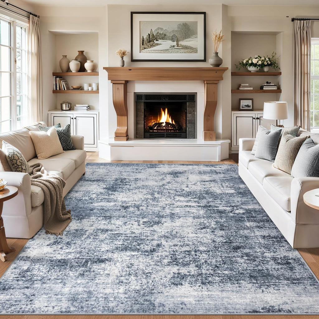 PLHXFR 8x10 Area Rug Living Room: Abstract Washable Carpet Grey Blue
