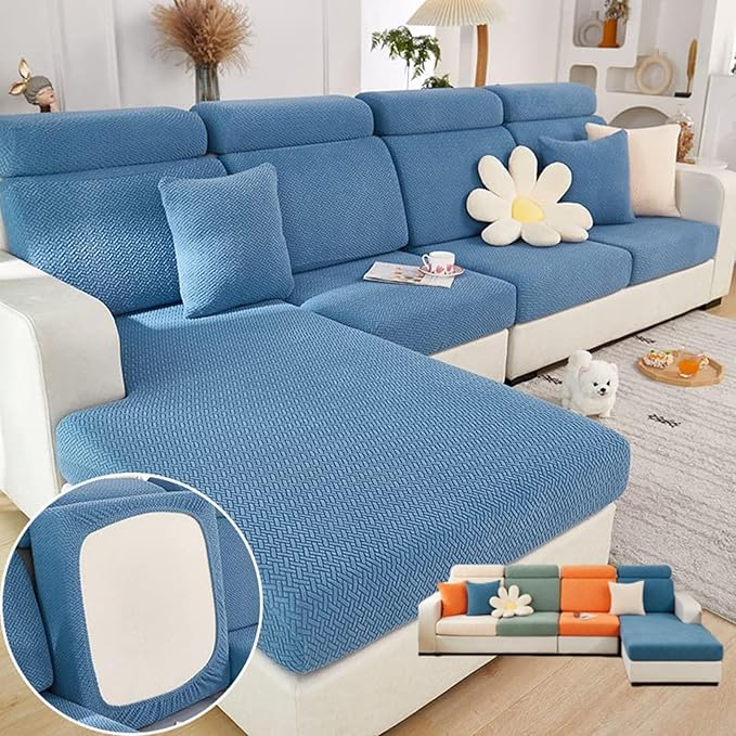 VFUX Soothing Home Sofa Covers, Sofa Hero Covers, Wear-Resistant Universal Couch Covers Washable Stretch Sectional Couch Cushion Covers (Blue,Headrest Cover)
