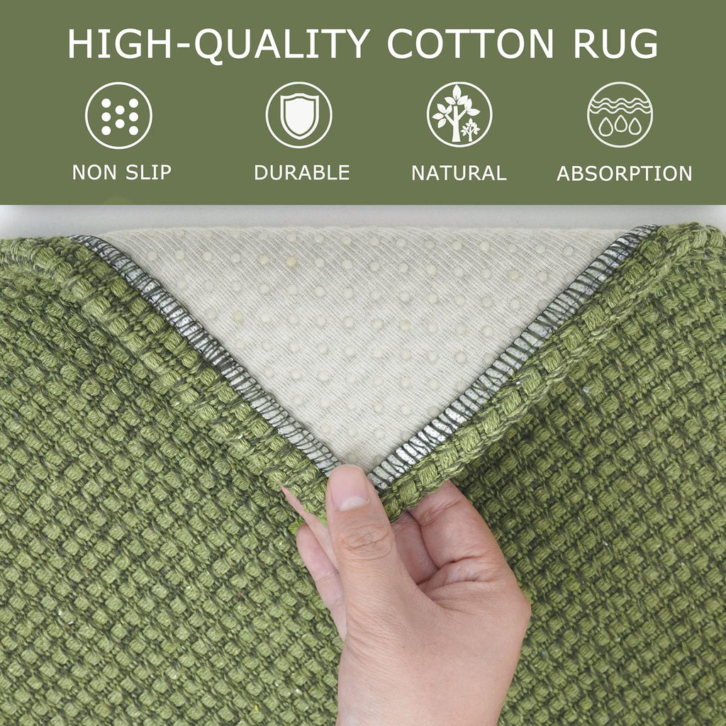 KOZYFLY Extra Long Runners for Hallways 3x20 ft Washable Kitchen Runner Non Slip Rubber Backed Hallway Rug Cotton Entryway Runner Rug Floor Carpet for Indoor Hall, Kitchen, Olive Green/Earthy Green