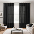 Nanspring Extra Wide 100x96 Inch Linen Curtains for Living Room Divider Light Filtering Semi Sheer Patio Curtains for Sliding Door Black Coastal Decor Sunroom Floor to Ceiling Window Curtain Panel