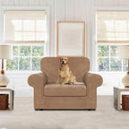 WEERRW Velvet Stretch Chair Sofa Slipcover - 2 Pieces Luxury Soft Velvet Plush Couch Cover Furniture Protector with Elastic Bottom for Pets, Machine Washable, Camel, Small