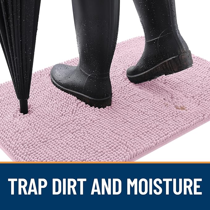 OLANLY Dog Door Mat for Muddy Paws 70x24, Absorbs Moisture and Dirt, Absorbent Non-Slip Washable Doormat, Quick Dry Chenille Mud Mat for Dogs, Entry Indoor Entryway Carpet for Inside Floor, Dusty Rose
