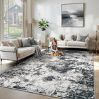 XLUEZ 6x9 Area Rugs for Living Room, Washable Modern Abstract Large Area Rug Neutral Soft Non Slip Kids Rug Stain Resistant Indoor Carpet for Bedroom Nursery Dining Room Playroom(Black, 6'x9')