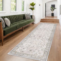 Hazo Haus Boho 3x16 Wide Hallway Runner - Light Gray and Sage, Washable Low Pile Non Slip Stain Resistant 16ft Runner Rug for Long Kitchen, Hallway, Floral Decor