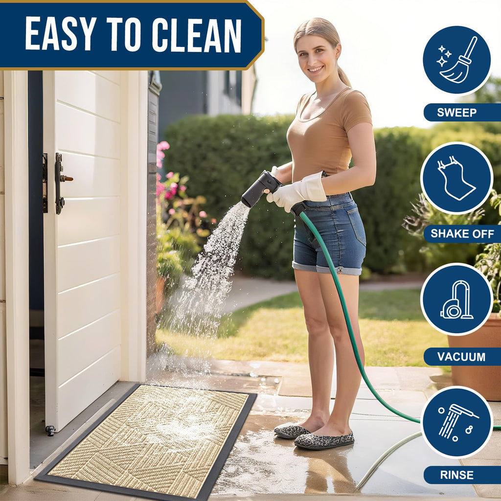 Smiry Front Door Mat Outside Entrance, Low Profile Rubber Doormat, 71x23