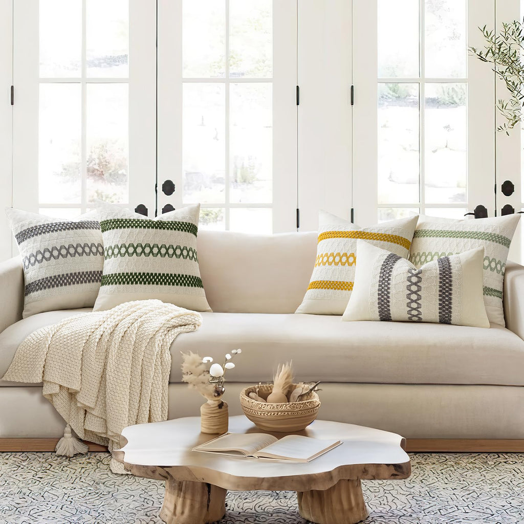 MIULEE Set of 2 Moss Green Boho Decorative Pillow Covers 18x18 Inch