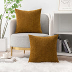 MIULEE Soft Chenille Throw Pillow Covers Mustard 18x18 Inch Pack of 2