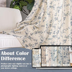 Lazzzy Linen Farmhouse Curtains Blue Floral Curtains 63 Inch Length Back Tab Drapes for Living Room Bedroom Light Filtering Country Vintage Rod Pocket Curtain, 2 Panels, Blue on Beige