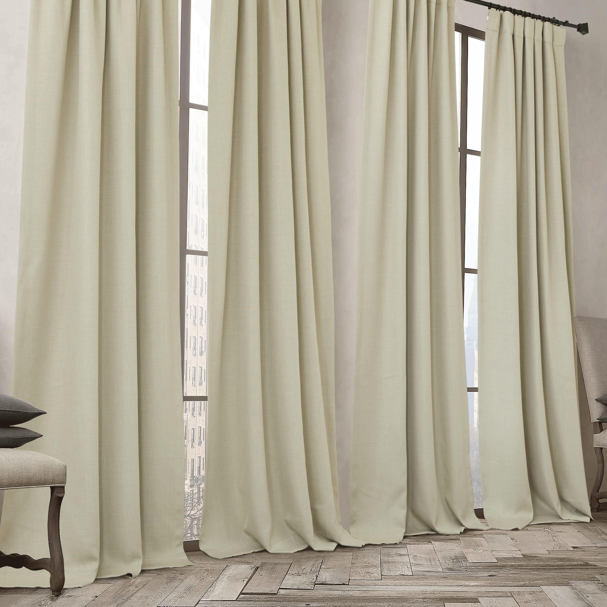 NICETOWN Room Darkening Bedroom Curtains 84 inches Long, Pinch Pleated Curtains Faux Linen Blend Light Blocking Noise Canceling Thermal Drapes for Living Room, Linen Beige, W52 x L84, 2 Panels