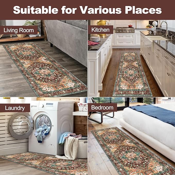Yamaziot Washable Runner Rug, 2x6 Non-Slip Boho Vintage Hallway Kitchen Rug