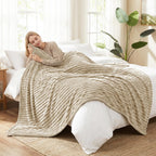HIMEET Linen Twin Blanket for Bed, 300GSM Ribbed Fleece, 60 x 80 Inches