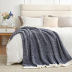 Snuggle Sac Navy Throw Blanket for Couch, Oversized Throw XL Super Soft Warm Blankets Cozy Knit Fuzzy Lightweight Throws for Sofa, Bed, Living Room, Heather Navy, 50x70 inches