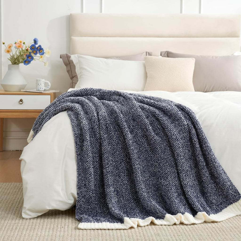 Snuggle Sac Oversized Navy Blanket, Twin XL Size for Bed | Reversible Super Soft & Cozy Knit Throw, Fuzzy Plush Fabric in Heather Navy, 66x90 inches