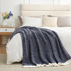 Snuggle Sac Oversized Navy Blanket, Twin XL Size for Bed | Reversible Super Soft & Cozy Knit Throw, Fuzzy Plush Fabric in Heather Navy, 66x90 inches