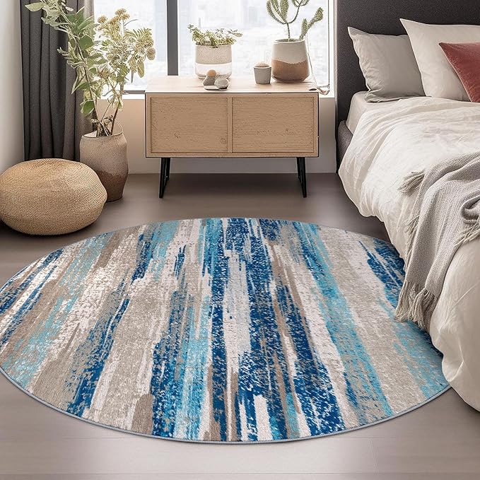 Lansny Abstract Washable Large Round Rug 6ft Circle Rug for Living Room