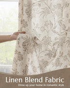 jinchan Lined Linen Floral Curtains for Living Room, 84 Inch Length Printed Flower Farmhouse Patterned French Country Back Tab Taupe Window Drapes Set Privacy Bedroom Curtains, 2 Panels