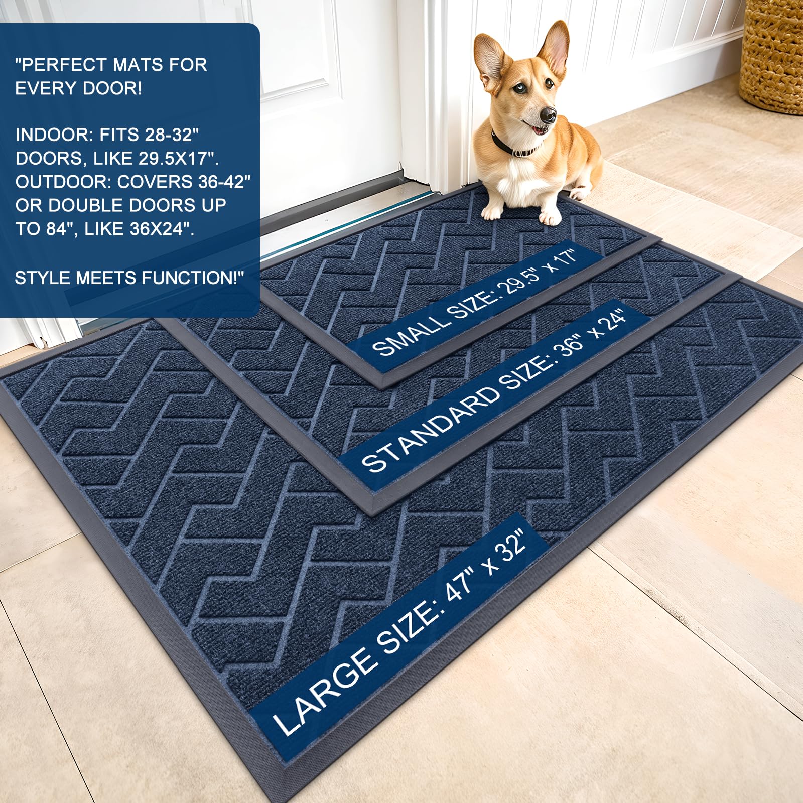 OLANLY Front Door Mat Outside 71x47, All-Season Absorbent Rubber Doormat