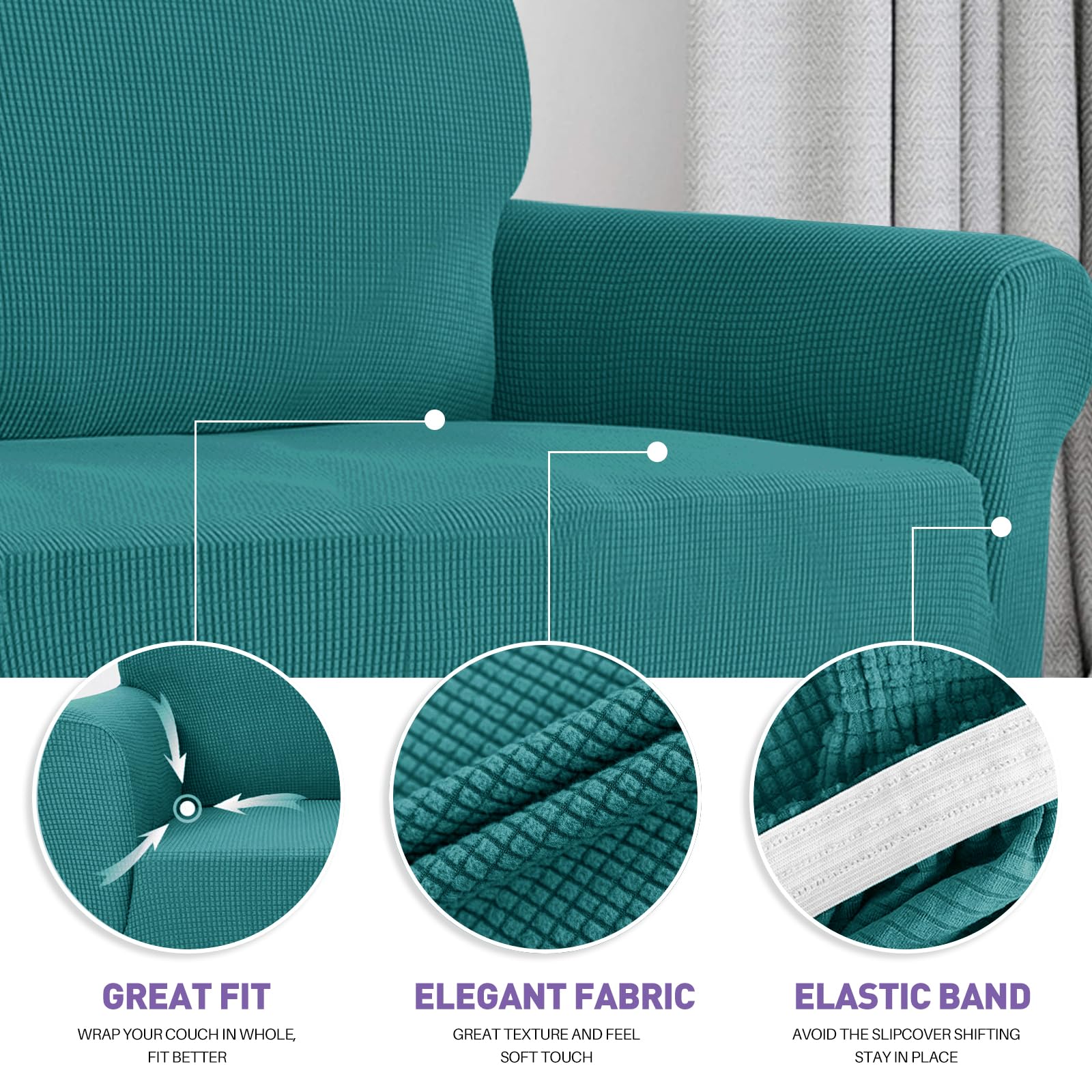 ZNSAYOTX Super Stretch Chair Slipcover Universal Sofa Chair Covers for Living Room Dogs Pet Furniture Protector Spandex Armchair Slipcovers with Anti Slip Foam Sticks (Peacock Teal, Chair)
