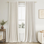 Extra Long 100% Blackout Linen Curtains for Bedroom 126 Inches Long Natural Cream Black Out Curtain Back Tab Thermal Insulated Room Darkening Window Drapes for Living Room 2 Panels Beige Ivory 52x126