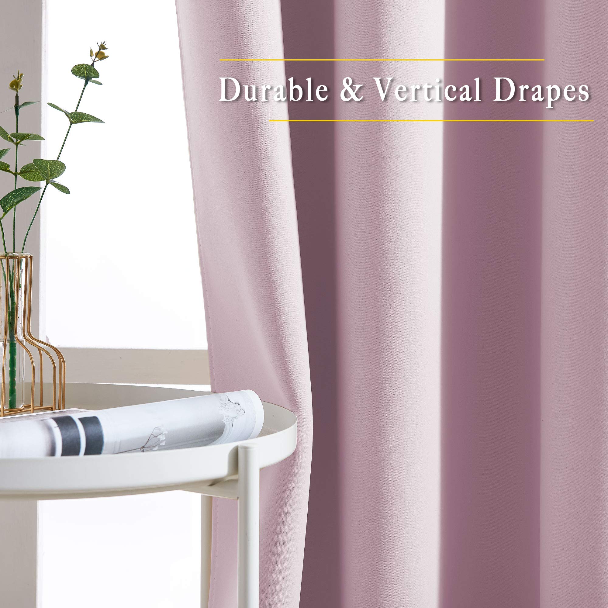 NICETOWN Kitchen Room Darkening Curtains and Drapes - Triple Weave Energy Saving Thermal Insulated Solid Grommet Room Darkening Panels for Patio (1 Pair, 46 inches by 72 Inch, Baby Pink)