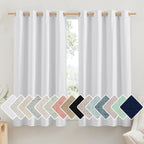 NICETOWN 100% Absolutely Blackout Linen Curtains with Thermal Insulated White Liner, White, 52 inches Wide, 45 inches Length Energy Saving Curtains for Cafe 2 Panels Set, Vertical Blinds