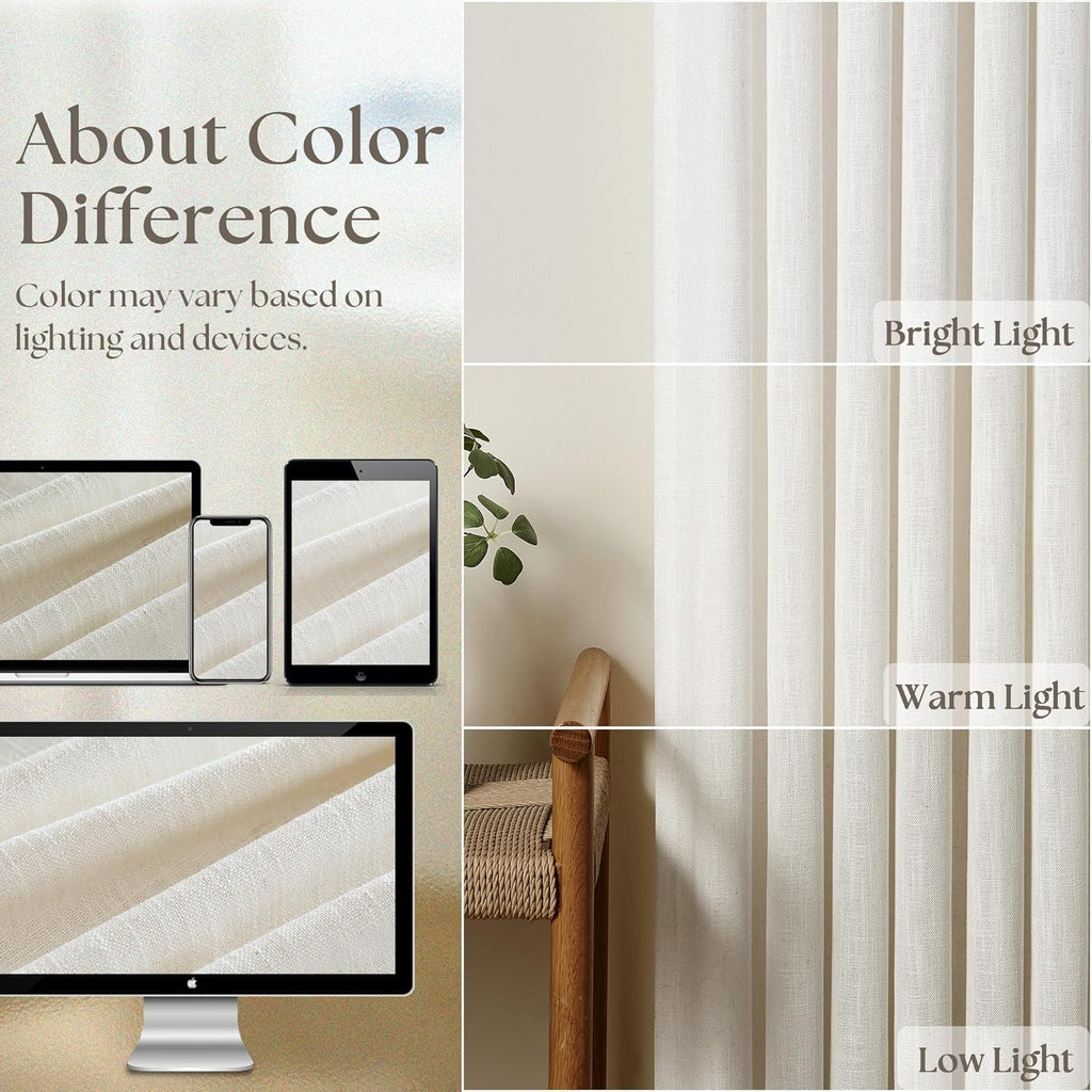 Extra Long 100% Blackout Linen Curtains for Bedroom 126 Inches Long Natural Cream Black Out Curtain Back Tab Thermal Insulated Room Darkening Window Drapes for Living Room 2 Panels Beige Ivory 52x126