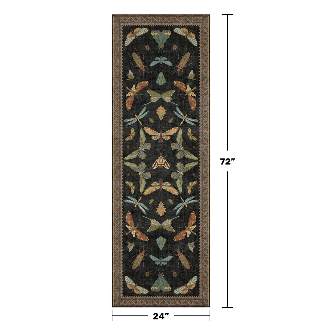 2x6 Black Entryway Runner Rugs Washable Non Slip Runners for Hallway, Kitchen, Mudroom, Laundry Room, Stain Resistant Ultra Soft Non Skid, Nature Insect Fantasy Whimsical Indoor Decor
