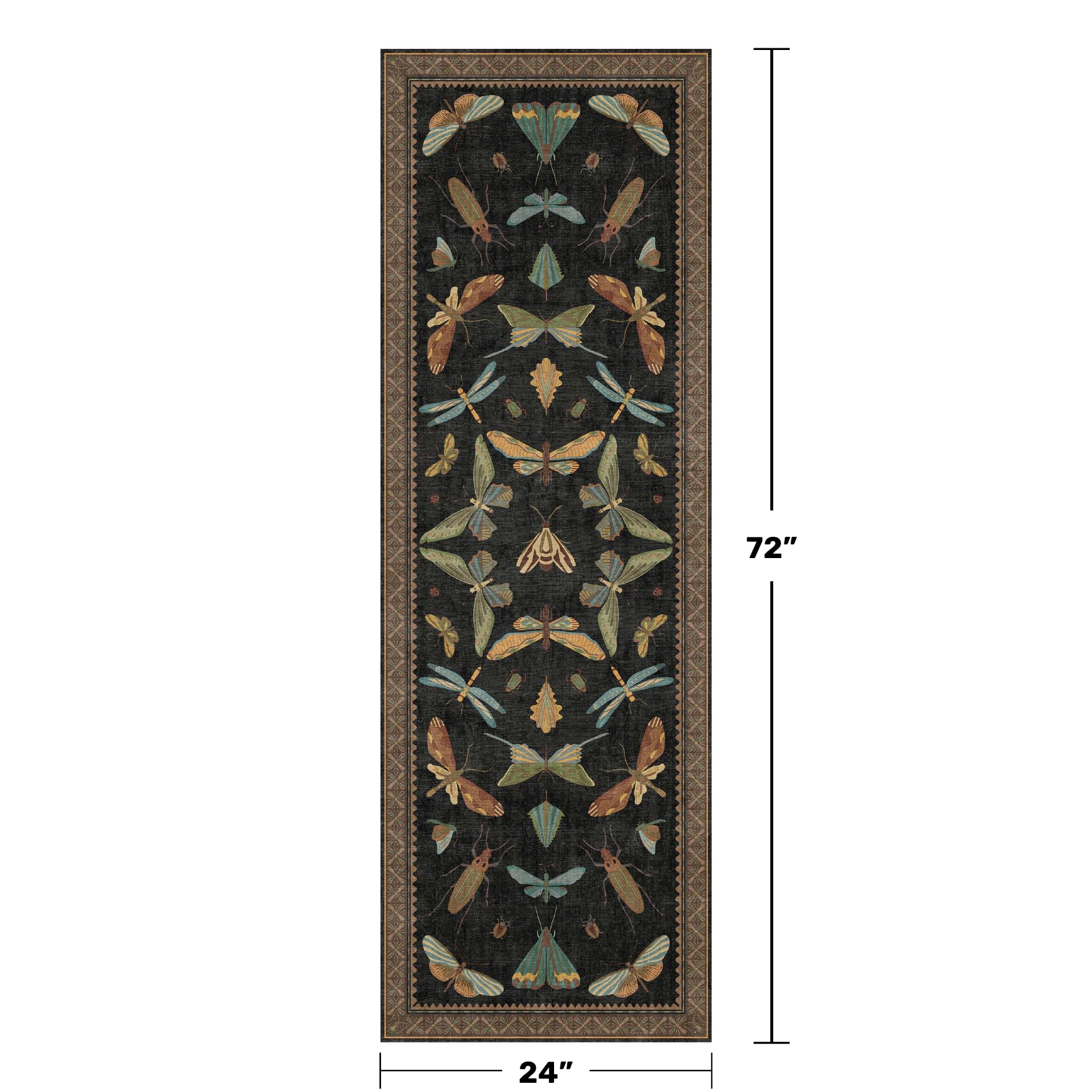2x6 Black Entryway Runner Rugs Washable Non Slip Runners for Hallway, Kitchen, Mudroom, Laundry Room, Stain Resistant Ultra Soft Non Skid, Nature Insect Fantasy Whimsical Indoor Decor