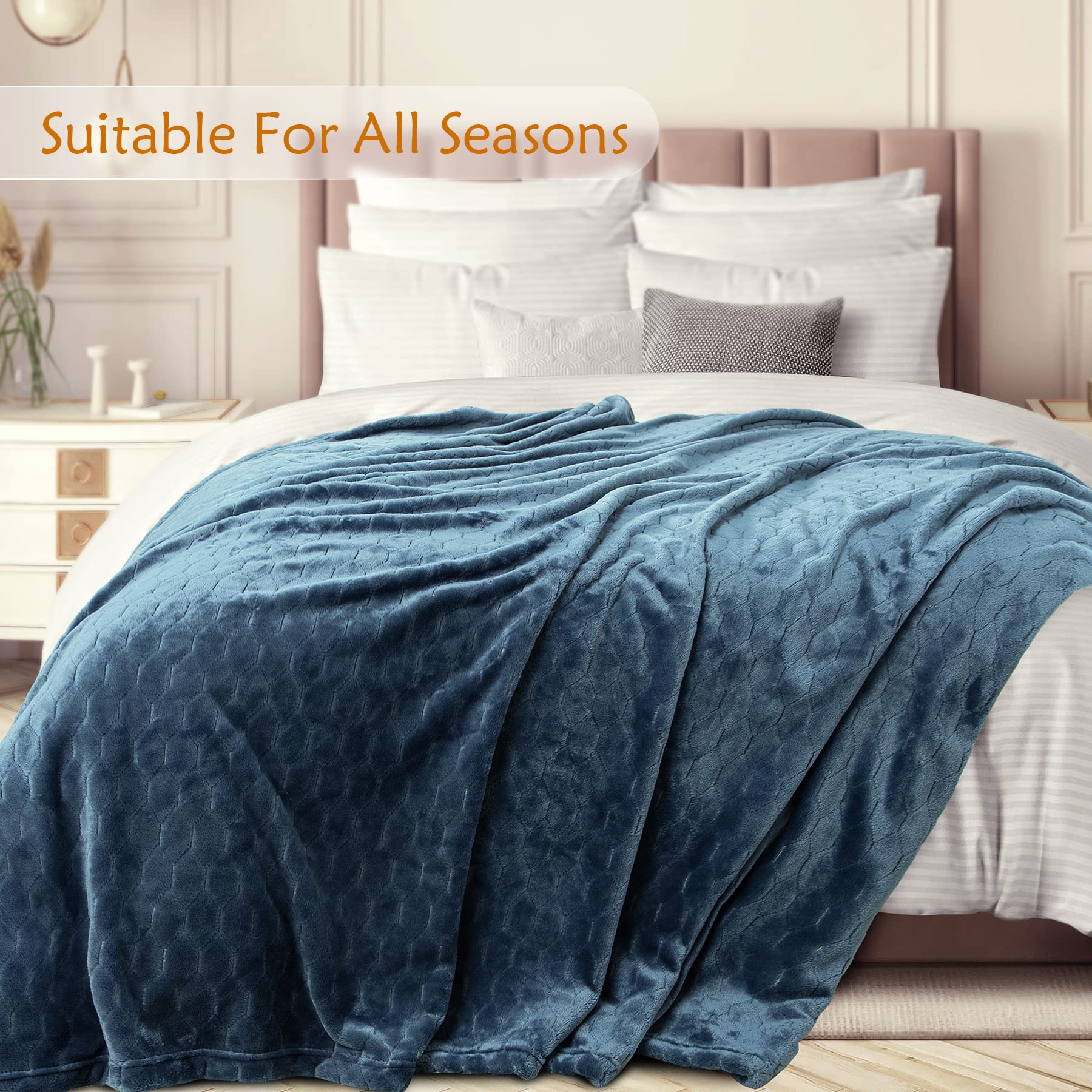 TOONOW Fleece Blanket Super Soft Plush Throw Blanket 50" x 60" Cozy Fuzzy Bed Blankets Geometric Pattern Comfy Microfiber Flannel Blankets for Couch, Bed, Sofa, Navy Blue