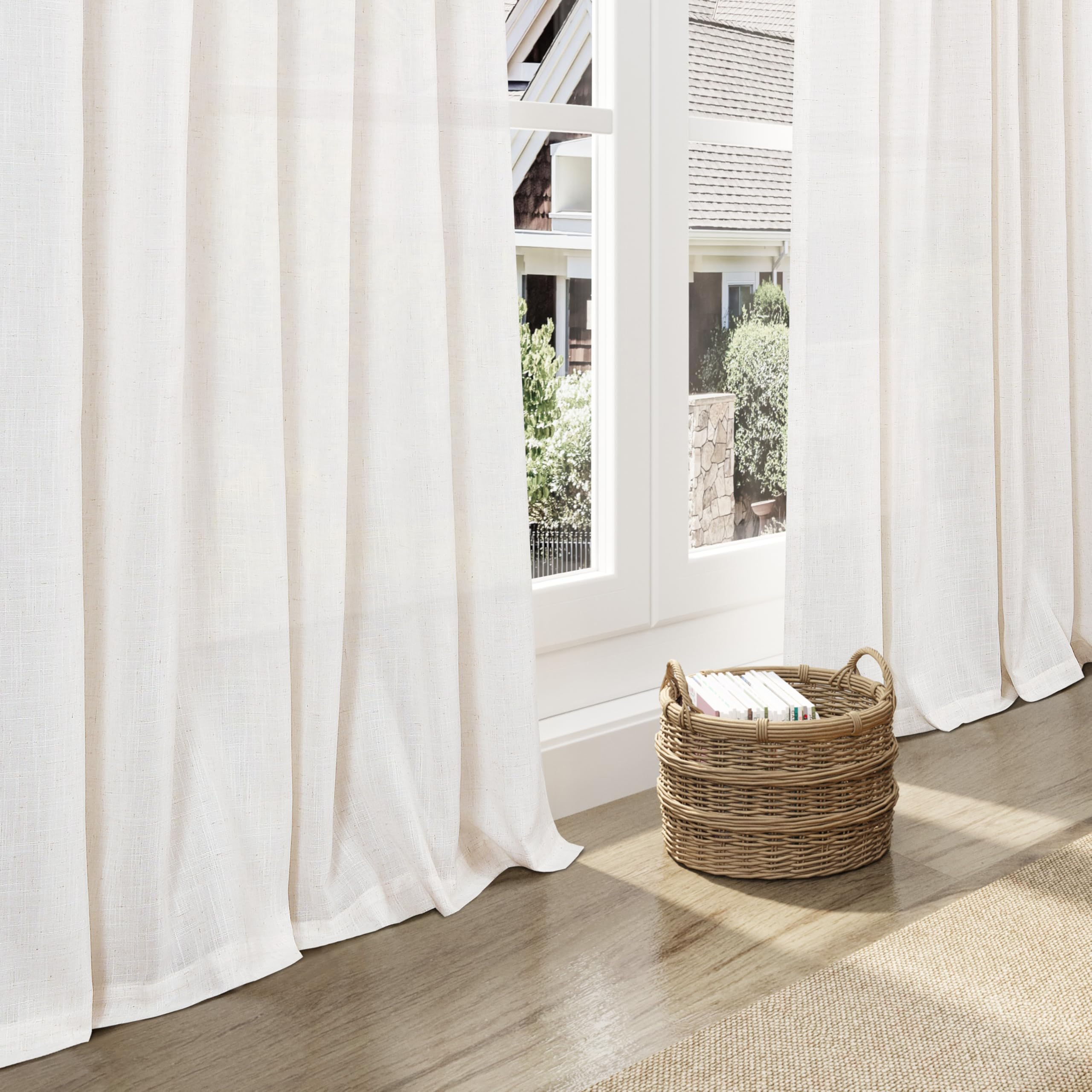 Ivory White Linen Curtains for Living Room 126 Inches Long Light Filtering Semi Sheer Curtain Back Tab Neutral Modern Farmhouse Decor Drapes Floor to Ceiling High Window for Bedroom 52x126, 2 Panels