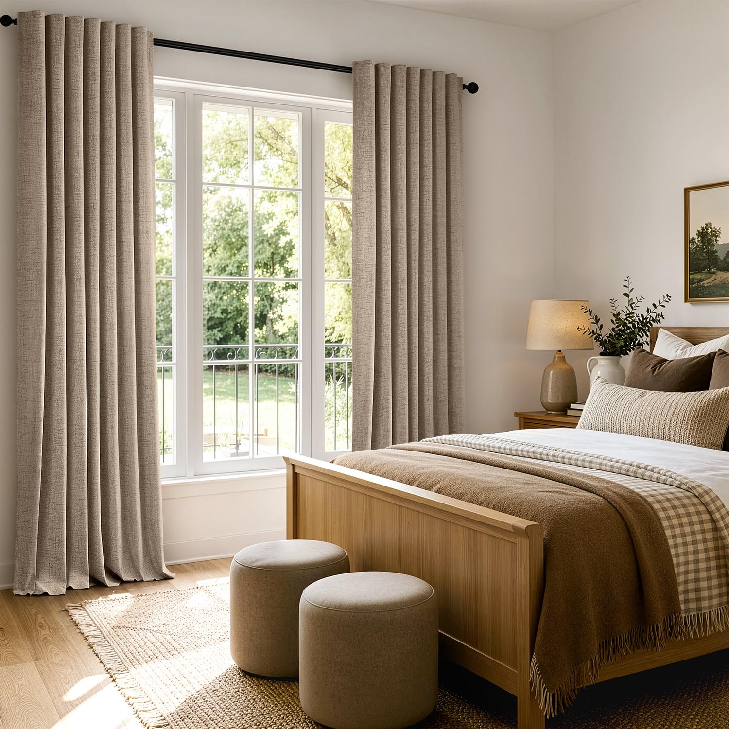 MIULEE 100% Blackout Linen Curtains 42 x 72 Inch Copper Brown 2 Panels