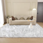ORINOVA White and Grey Faux Shaggy Fur Rug for Living Room Plush Washable Sheepskin Fur Area Rugs 3x5 Nursery Rug