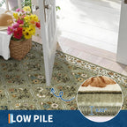 GarveeHome Large Entryway Rug 3x5 Floral Washable Area Rugs Vintage Soft Non-Slip Small Floor Carpet Doormat Stain Resistant Low-Pile Ultra-Thin Entry Mat for Bedside Kitchen Green