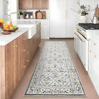 Washable Kitchen Rugs Non Slip 2x6 Hallway Runner Rug Stain Resistant Low Pile Floral Floor Rug with Rubber Backing Non Shedding Runners for Indoor Entryway Bedside Bedroom Farmhouse RV Grey Beige