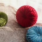HIG Set of 2 Red Ruched Velvet Round Throw Pillows – 14.5’’ Decorative Pillows with Soft Polyester Filling for Couch, Bed, Living Room, Bedroom, or Dorm – Handmade, Stress Relieving, All-Season